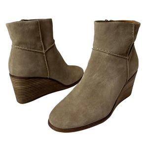 Lucky Brand Leather Suede Wedge Tan Boots Booties Women’s Size 8.5
